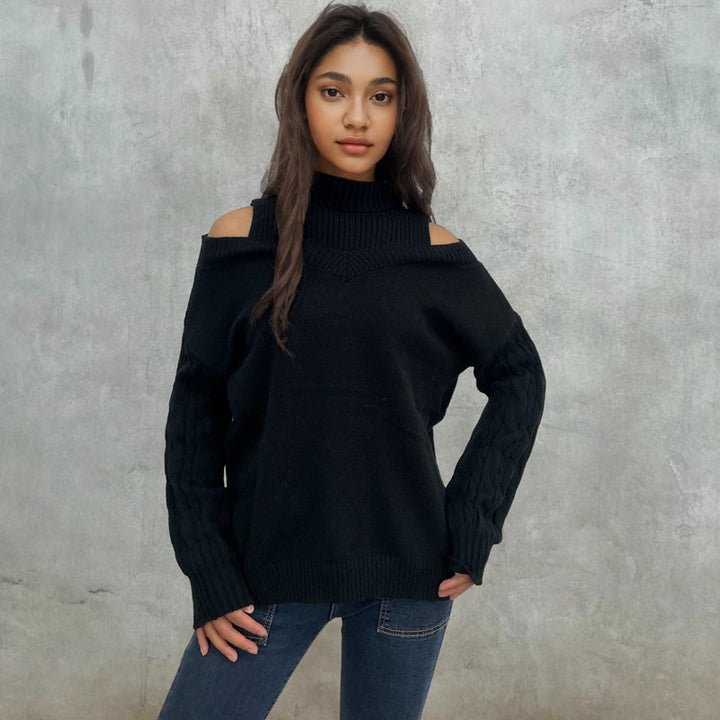 Kvinders trendy sweater med off-the-shoulder design og kabelmønster Stilla