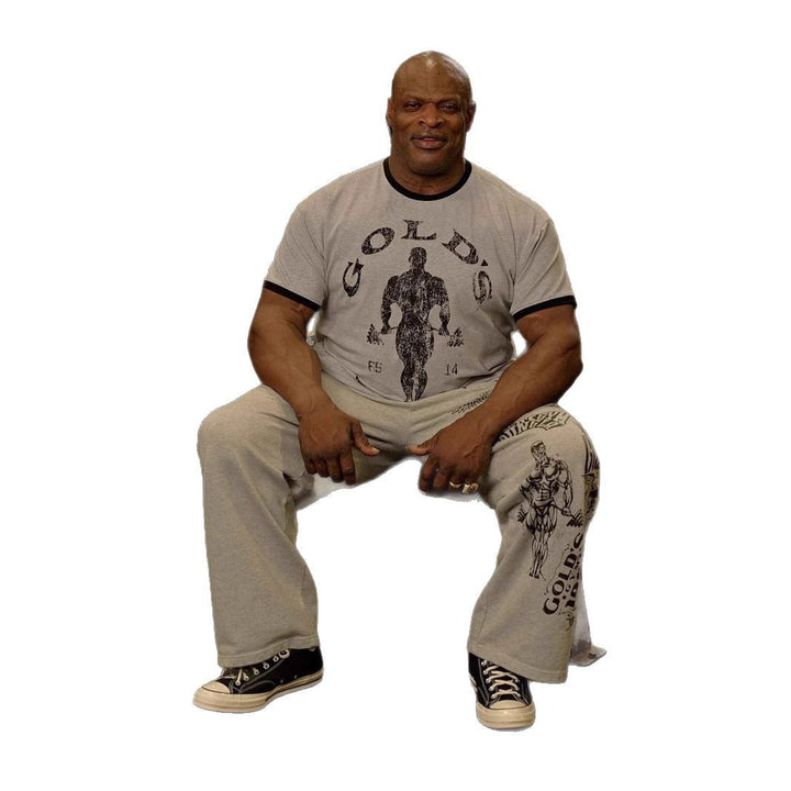 Herrer nan Vintage Træningsshirt med Rundhalsudskæring Kontrastmanschetter og Retro-Bodybuilding-tryk Skovae