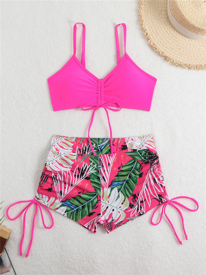 Dame bikini sæt med rynket dekoreret top og moderne shorts Skovae