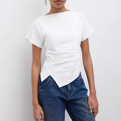 Damer Cropped T-Shirt med asymmetrisk snit og dekorativ draperingseffekt Skovae