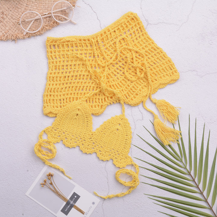 Dame Hæklet Bikini-Sæt med frynsedetalje og vendbart design Stilla
