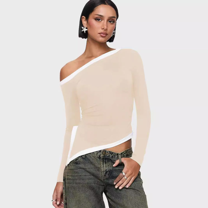 Dame asymmetrisk langærmet top med elegante cut-outs Stilla