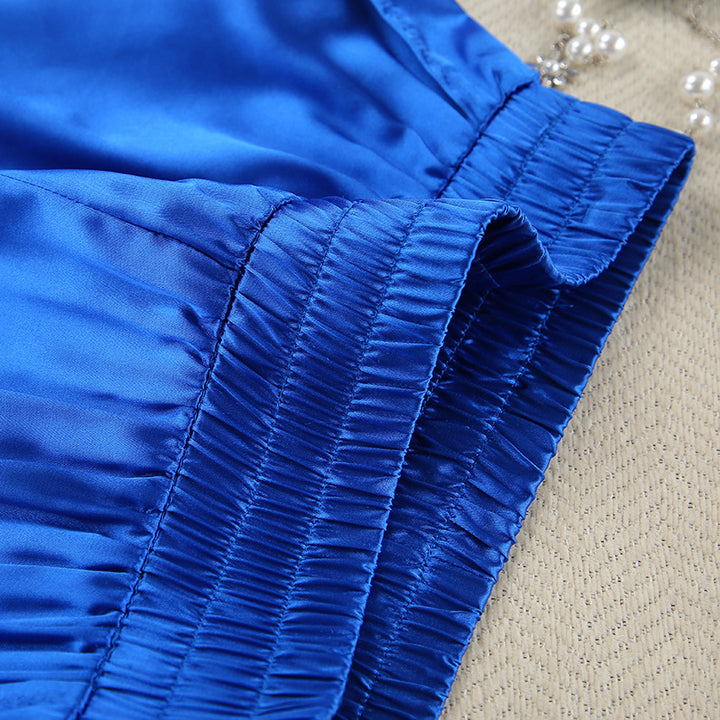 Dame luksuriøst satin pyjamasæt med cropped bluse og korte bukser Stilla