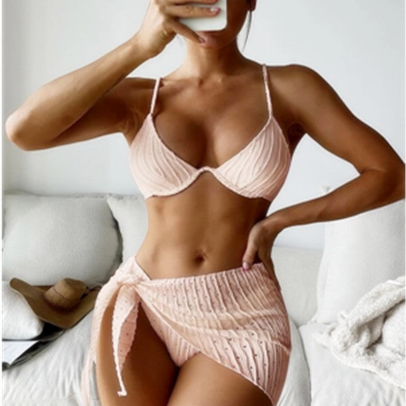 Dame bikini-sæt med raffinerede ribdesigns og aftageligt omslagsskjørt Stilla
