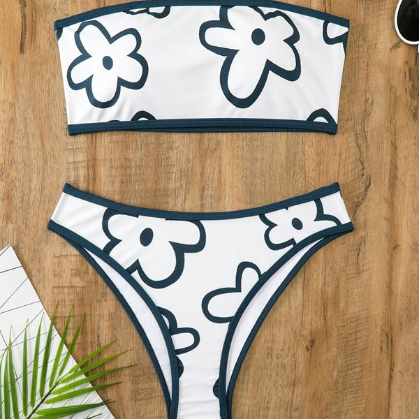 Dame Floral Print Bandeau Bikinisæt Stilla 1750839660