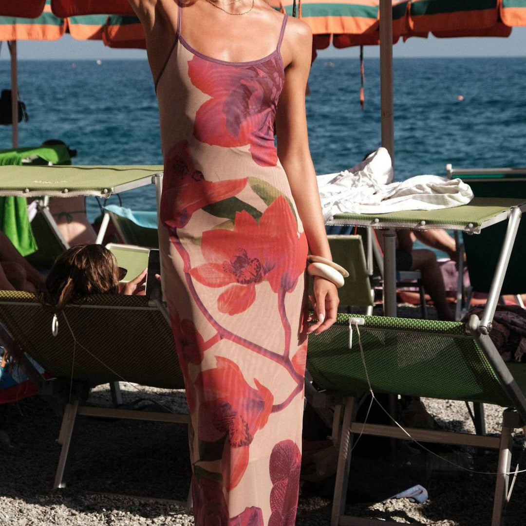 Femme Floralprint Spaghetti Strop Maxikjole Stilla