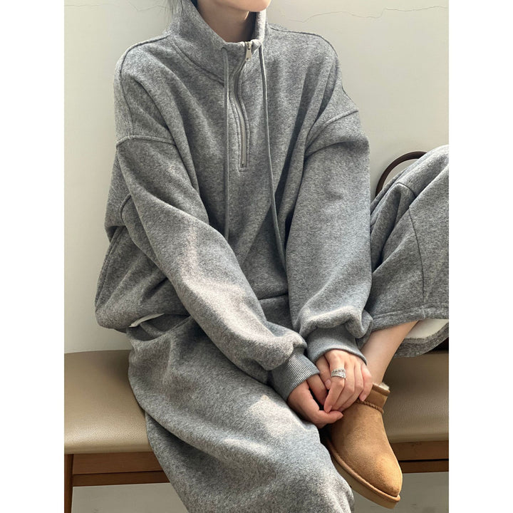 Dame afslappet Sweatshirt-Jogger-kombination med høj krave og lynlås Stilla