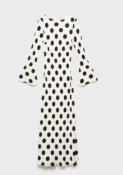 Kvinders maxikjole med fashion polkaprikmønster og flared ærmer Stilla