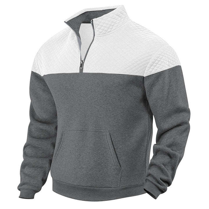 Herren nan quilted skulderpas halvzip sweater med kenguruhåpning og ståkrave Skovae