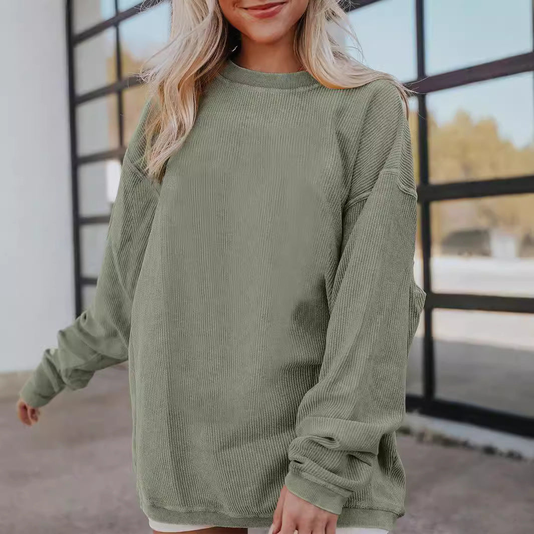 Dame oversize sweatshirt med struktureret vaffelmønster og praktiske lommer Stilla