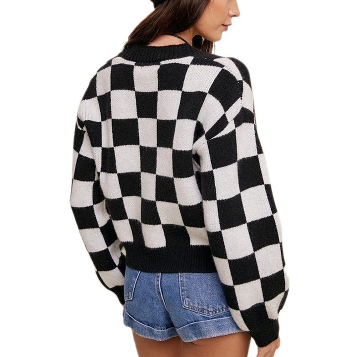 Dame skakbræt-strikjakke Stilla