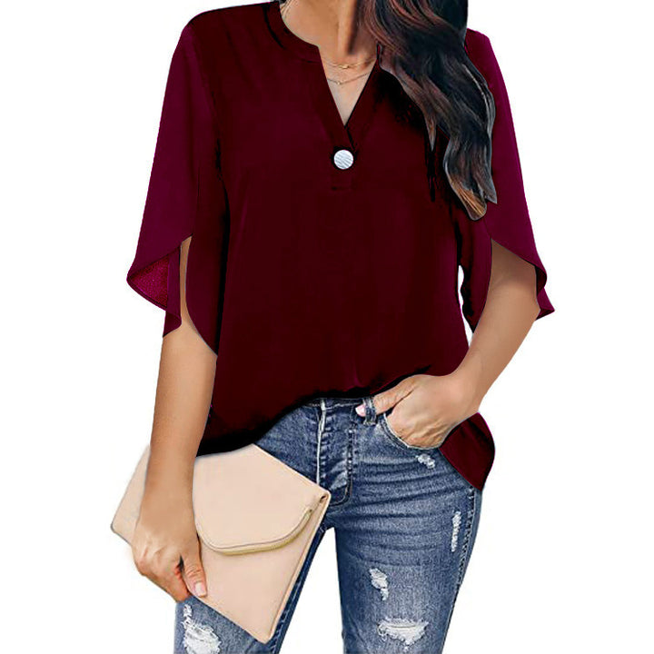 Damer Elegant Bluse med svingende ærmer og knaplukning Stilla