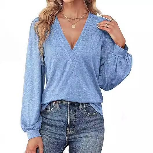 Damer Elegante V-Udskæring Top med Puffærmer Stilla