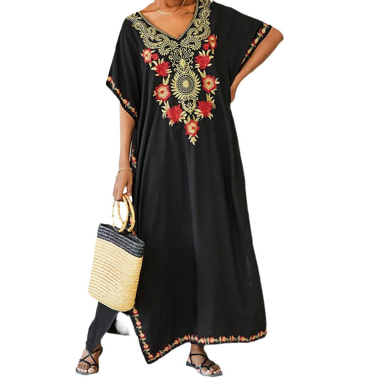 Dame Kaftan med kunstnerisk broderi og flydende snit Stilla