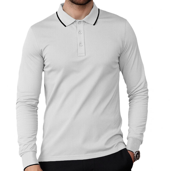 Herrer langærmet Piqué-polo-shirt med kontrastpaspol ved kraven og manchetter Skovae