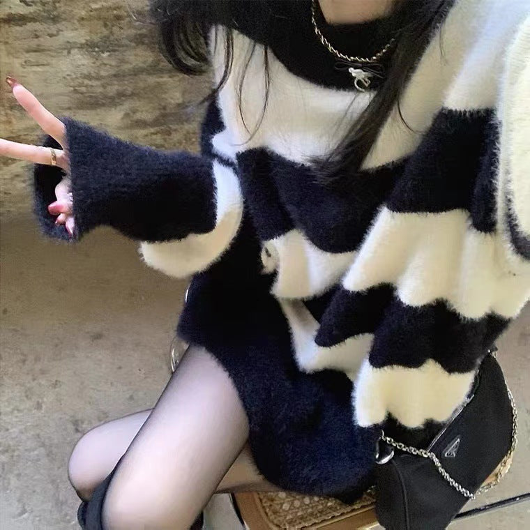 Femme stribet hyggelig strik Oversized sweater Stilla