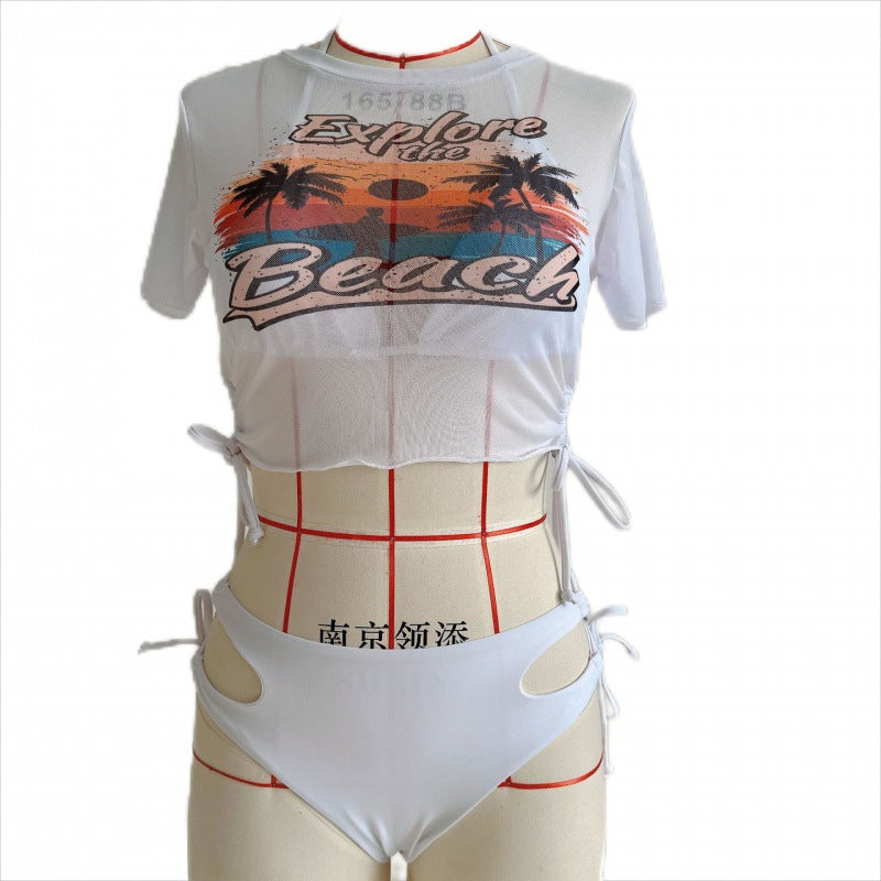 Damer bikinisæt med modig cropped bluse og snøredetalje Skovae