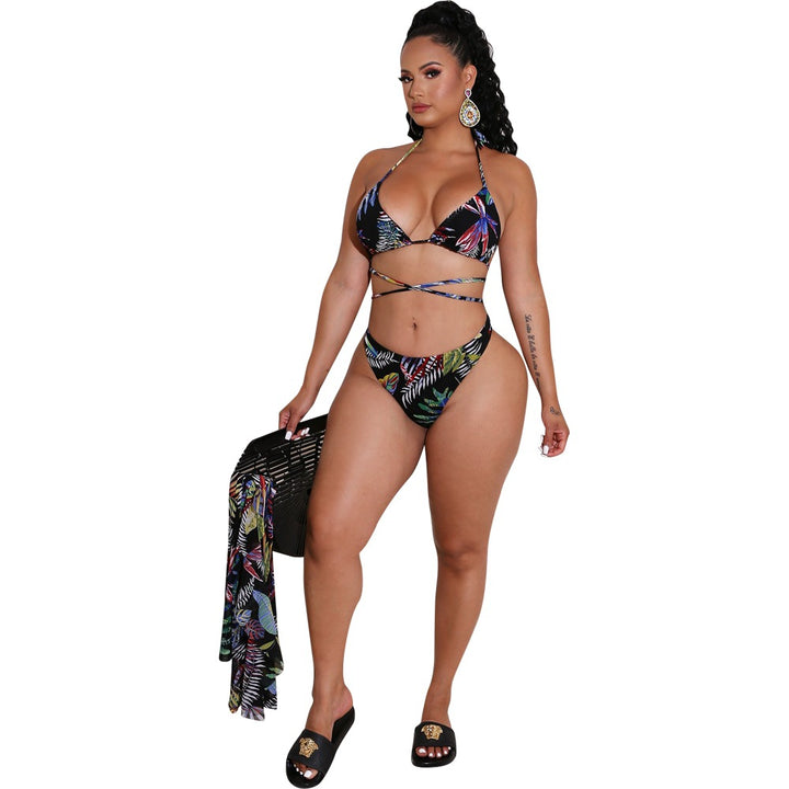 Dame To-delt Strandensemble med blomsterprint og transparente detaljer Stilla
