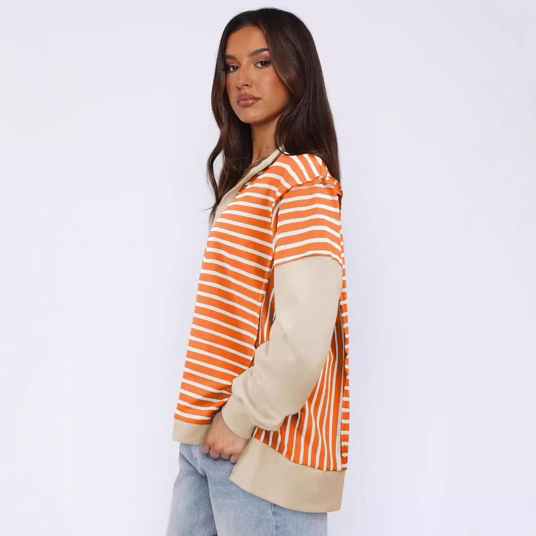 Damer Løs Sweatshirt med brede striber og moderne krave Stilla