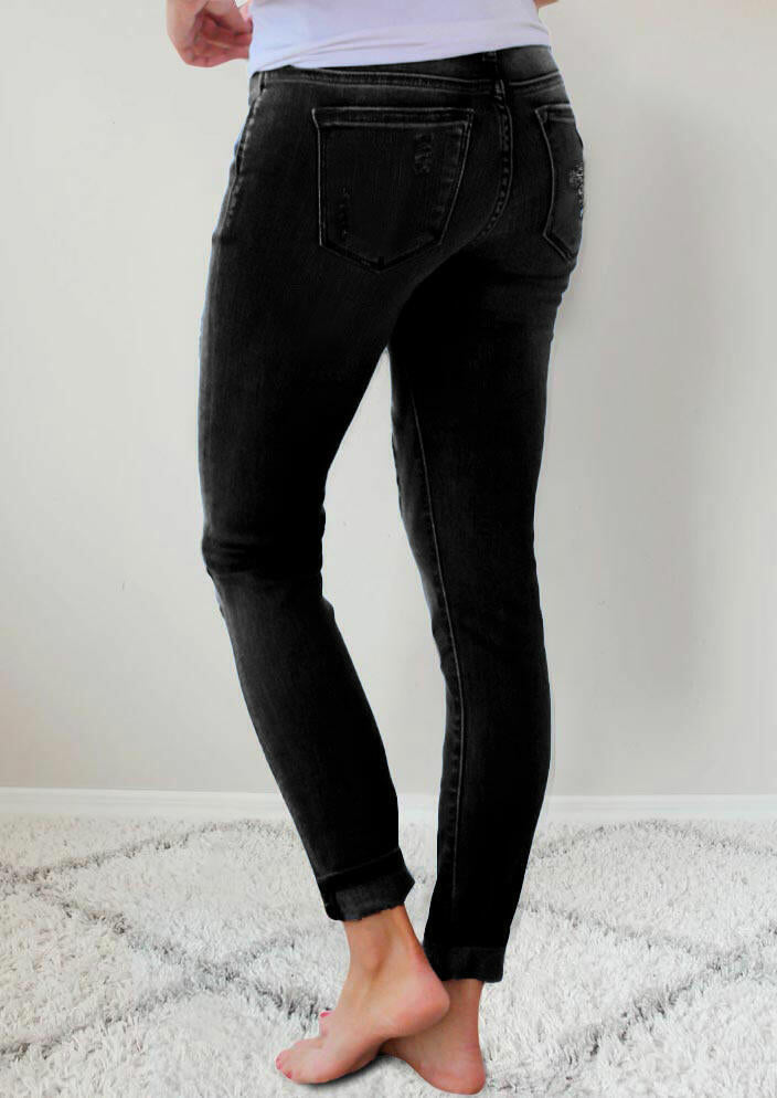 Dame Ripped Skinny Jeans med leopardmønster-applikationer og moderigtigt design Stilla