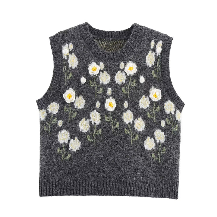 Dame strikvest med florale applikationer Stilla