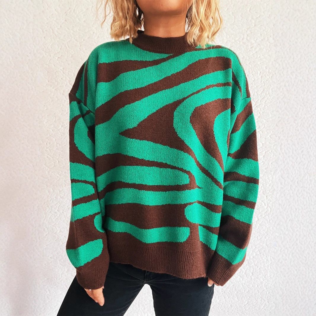 Kvindernes hyggelige oversized pullover med trendy zebra mønster Stilla