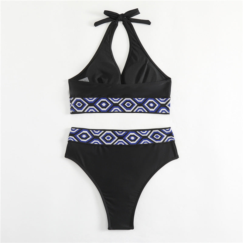 Dame Bikini-sæt med geometrisk design og dyb V-udskæring Skovae