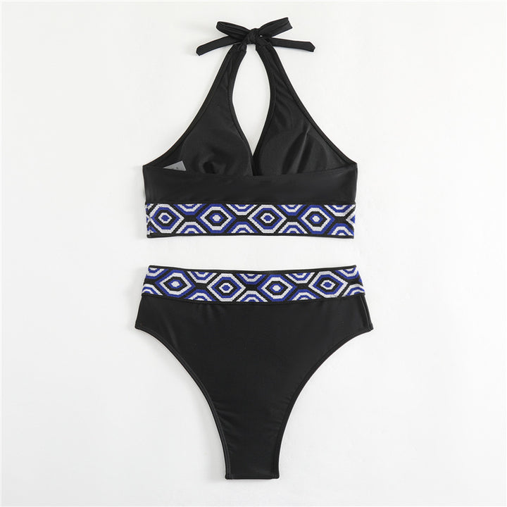 Dame Bikini-sæt med geometrisk design og dyb V-udskæring Skovae