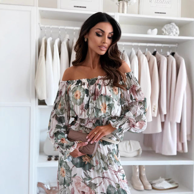 Dame Off-Shoulder Maxikjole med åbne ben og blomsterdesign Stilla