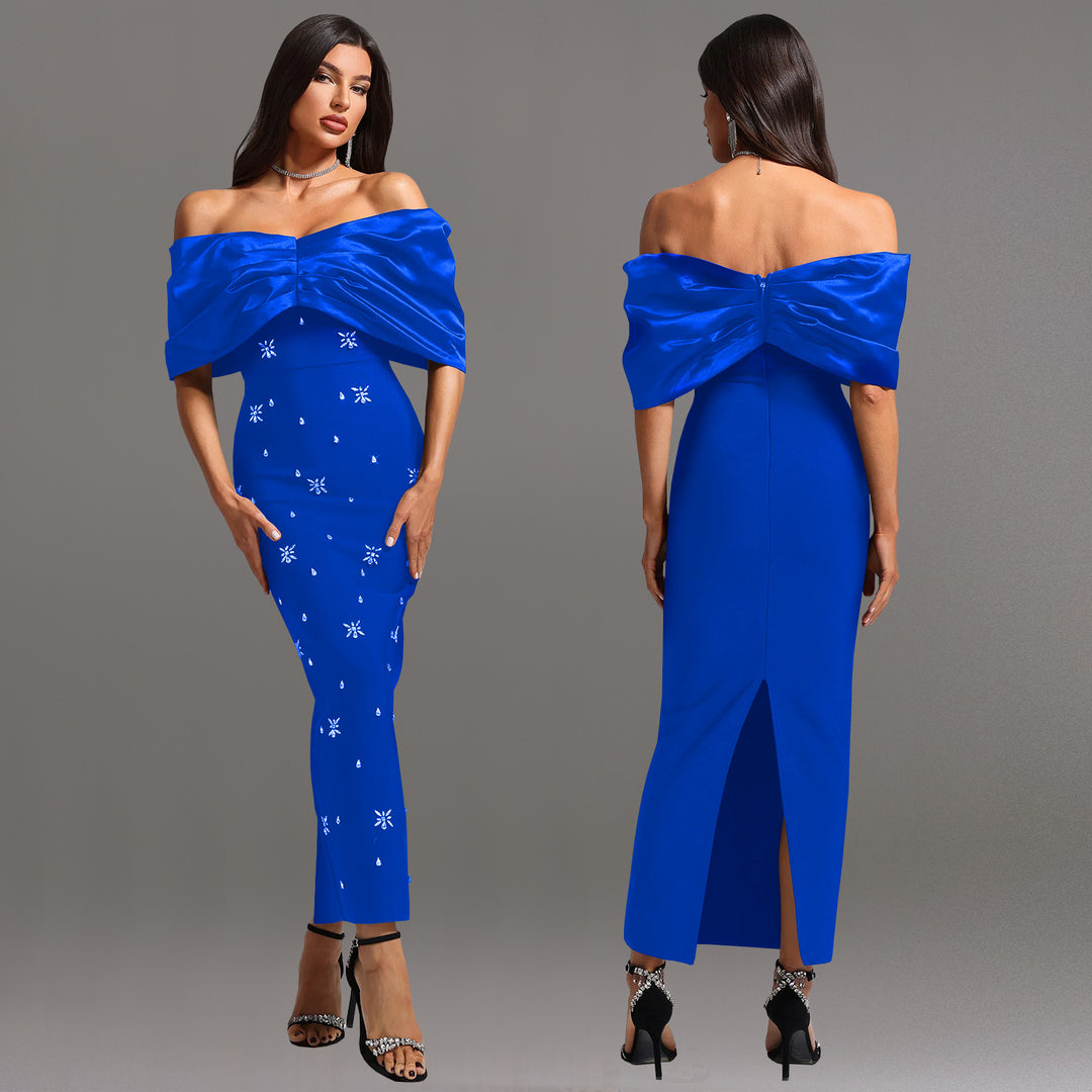 Dame Elegant Maxikjole med Off-Shoulder-design og glitrende dekorationer Stilla