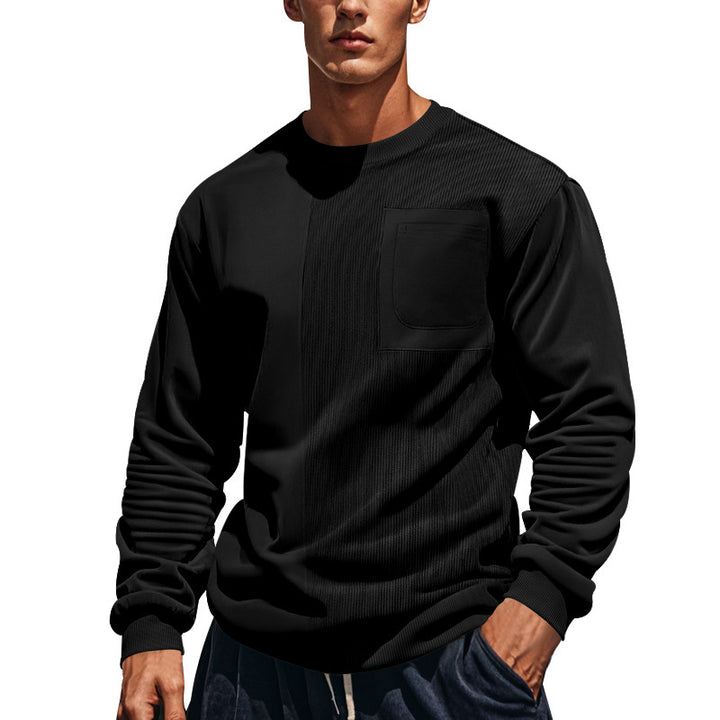 Herren nan struktureret sweatshirt med brystlomme og ribbet frontpanel Skovae