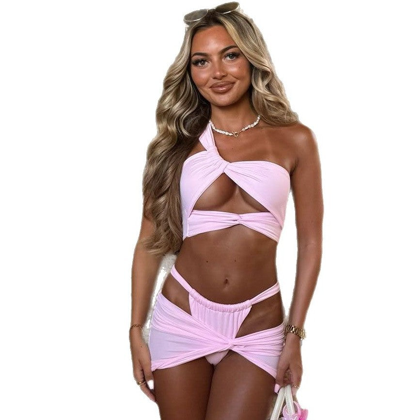Dame bikini-sæt med elegant indpakningsskørt og moderigtigt bustier-top Stilla