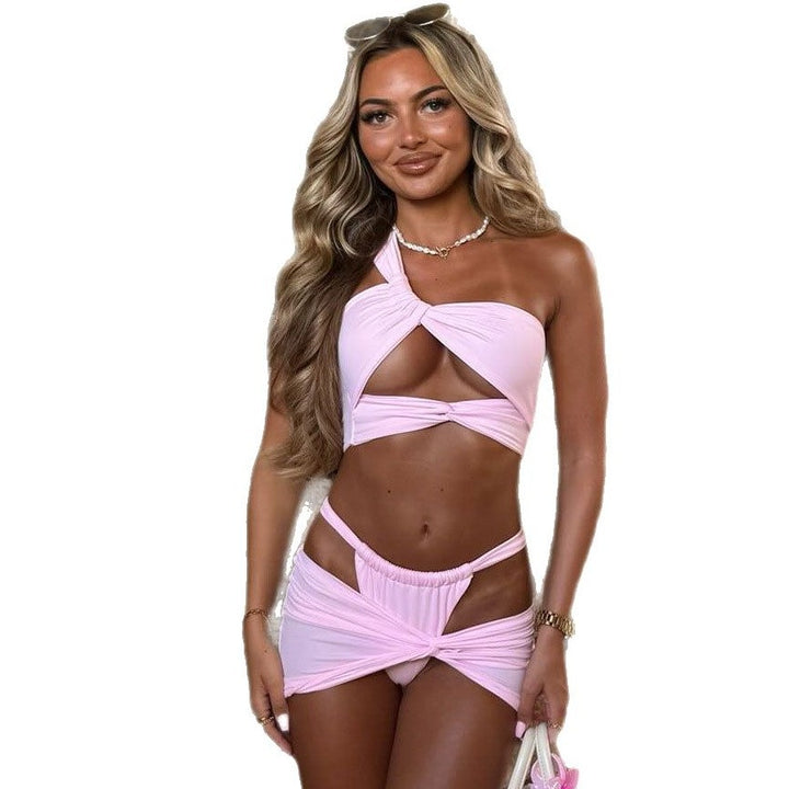 Dame bikini-sæt med elegant indpakningsskørt og moderigtigt bustier-top Stilla