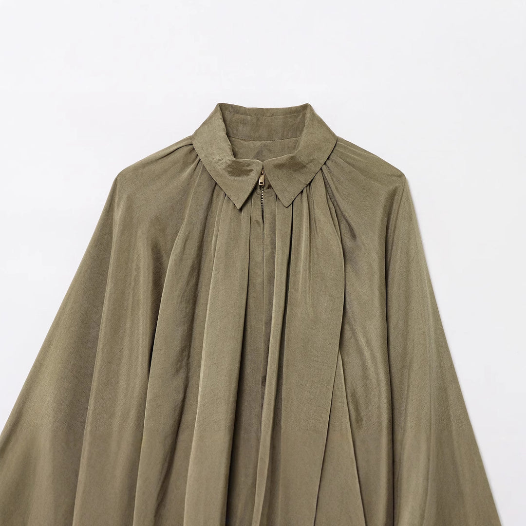 Damer Plisseret Bluse med Elegant Stående Krave Stilla