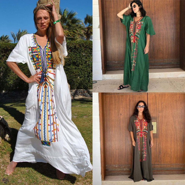 Dame Kaftan med kunstnerisk håndbroderi og rummelig skæring Stilla