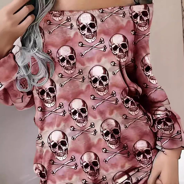 Dame Off-Shoulder Kjole med iøjnefaldende Dødningehoved-design og løs pasform Stilla