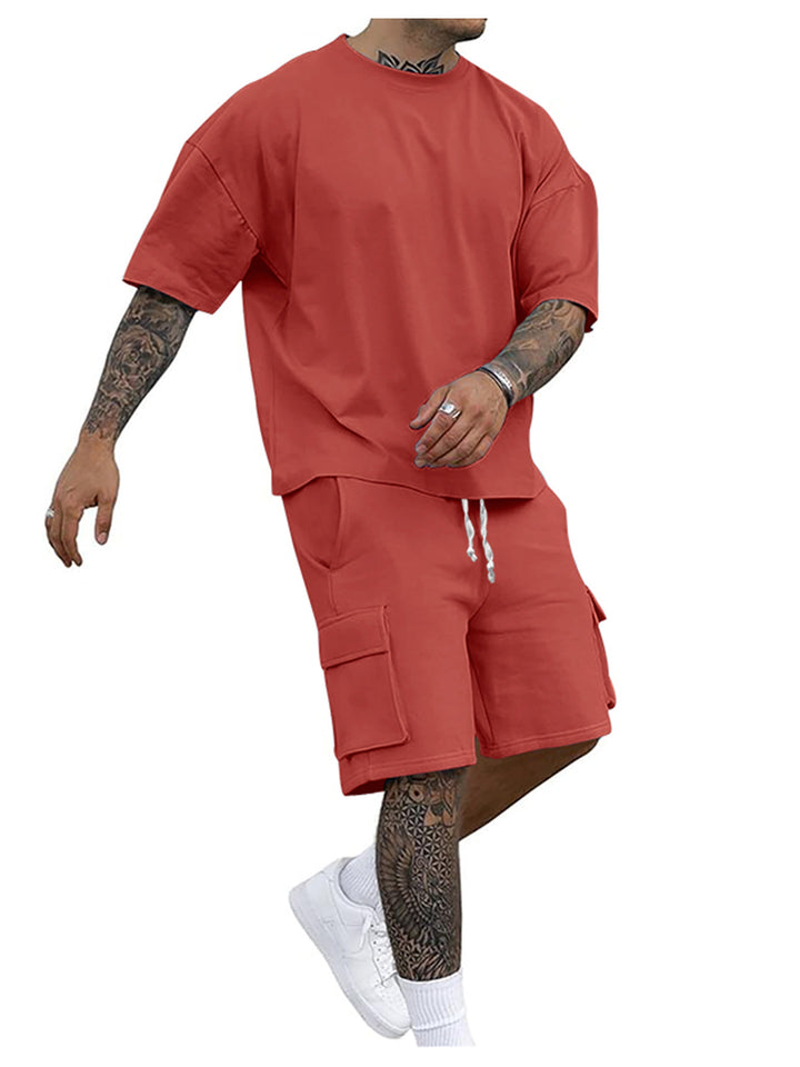 Herrer afslappet kortærmet sæt med cargo-shorts og oversize-snit Stilla
