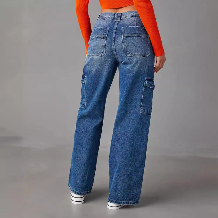 Dame Cargo-jeans i en afslappet løs pasform med praktiske lommer Stilla