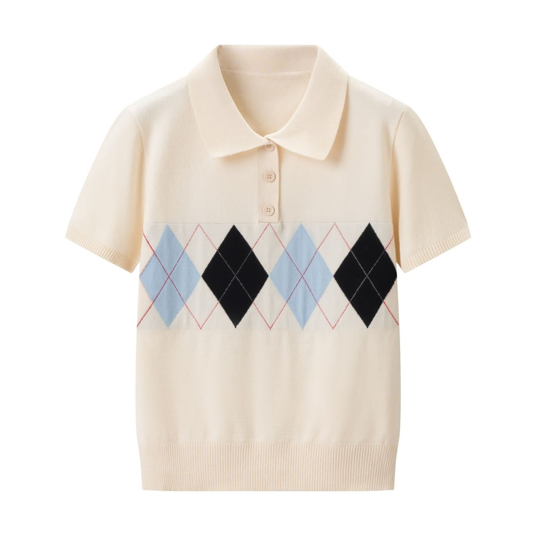 Dame polo shirt med moderne rhombemønster og fint bomuldsstof Skovae