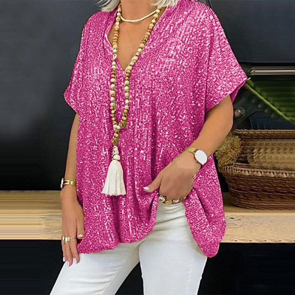 Dame Pailletter V-Udskæring Oversized Top Stilla