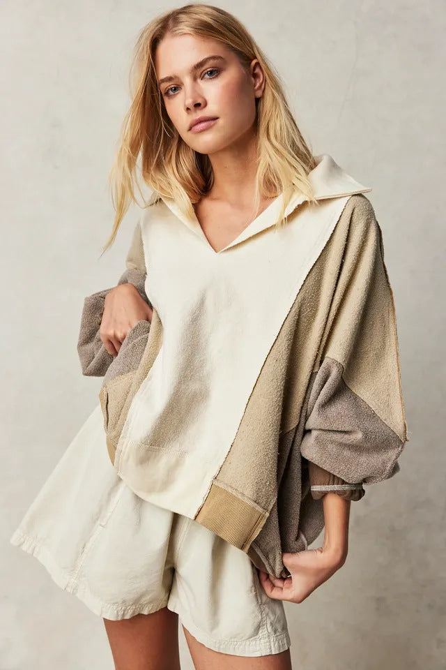 Dame Oversized Hættebluse med moderne farveblokdetaljer Stilla