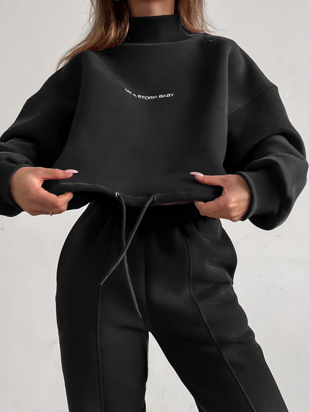 Kvinders sporty sweatshirt og joggingbukse sæt med høj krave og løs pasform Skovae