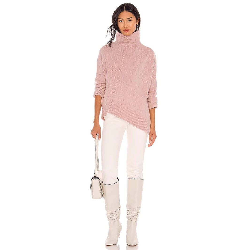 Dame afslappet strikpullover med asymmetrisk krave Stilla