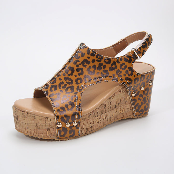 Dame Plateau-sandaler med moderigtigt leopardmønster og skridsikker korksål Stilla