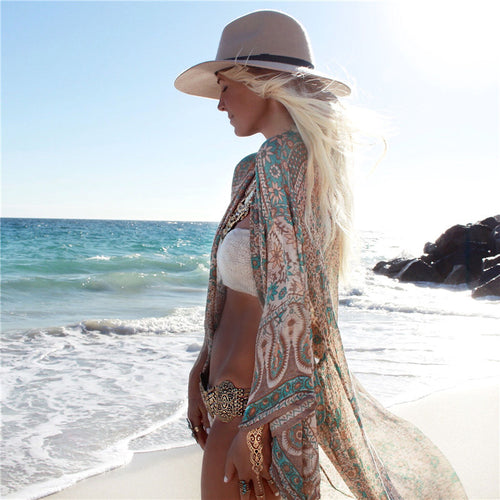 Dame Wrap-Kimono med blomsterdesign og løs pasform Stilla