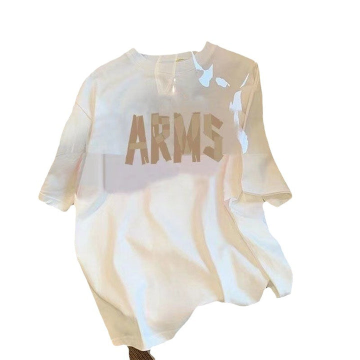 Dame T-shirt med stilfuldt broderet skrift og afslappet snit Stilla