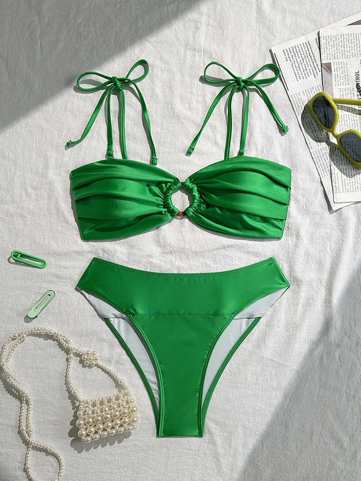 Dame bandeau bikini med dekorativ samling og ringelement Skovae