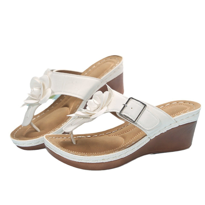 Dame Elegante Wedge-Sandaletter med dekorative Blomsterapplikationer Stilla