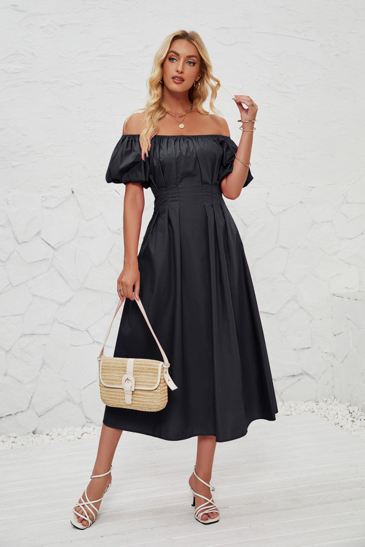 Damer Off-Shoulder Maxikjole med voluminøse pufærmer og sidelommer Stilla