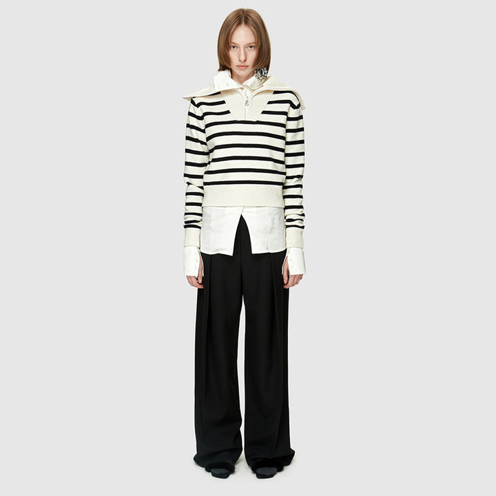 Dame sweater med struktureret krave og stribet design Stilla